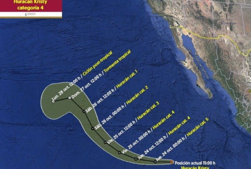 Huracán Kristy se aleja de Cabo San Lucas, reporta CONAGUA