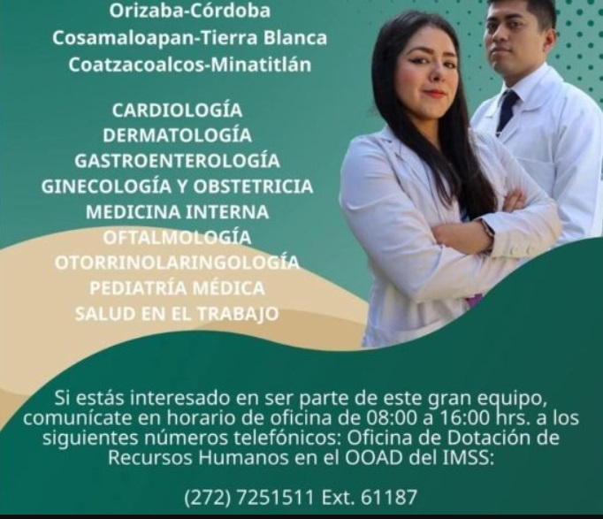 IMSS Veracruz Sur busca médicos y médicas especialistas urgentemente
