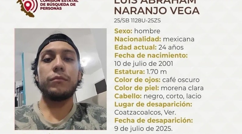 Luis Abraham Naranjo Vega desapareciÃƒÂ³ hace 22 dÃƒÂ­as en Coatzacoalcos