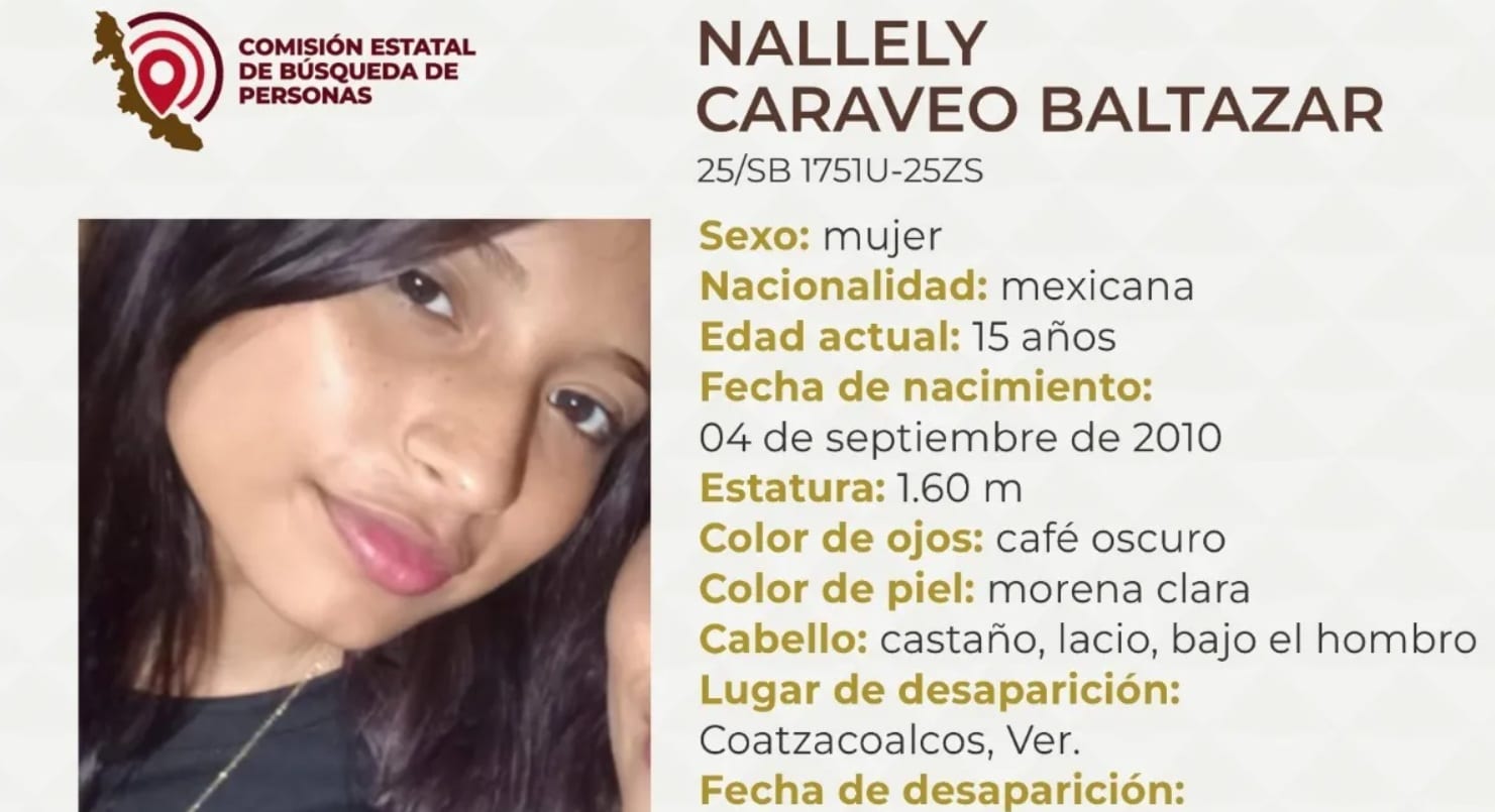 Nallely Caraveo cumple cuatro dÃƒÂ­as desaparecida en Coatzacoalcos