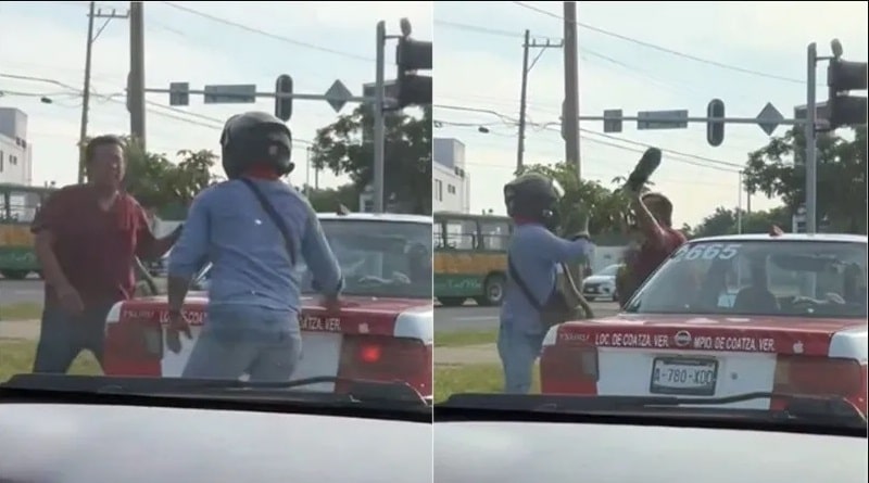 RiÃƒÂ±a entre taxista y motociclista en avenida Universidad Coatzacoalcos